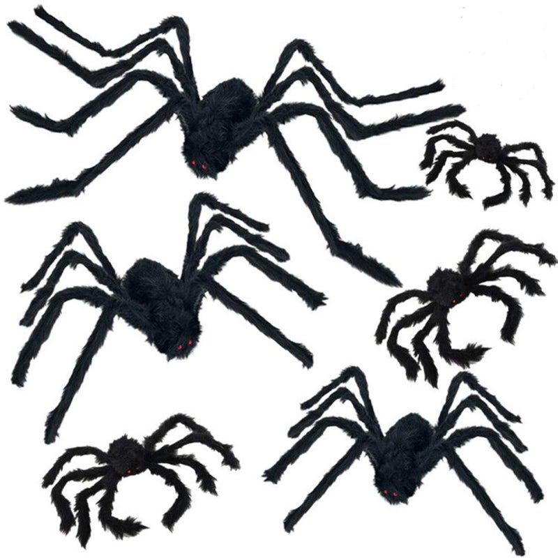 ESSENSON Halloween Spider Decorations, 6 PCS Scary Giant Spiders Set, Realistic Red Eyes and Bendable Legs Spider Decoration Props for Window Wall and Outdoor Indoor Yard Patio House Decor - Image 1
